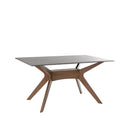 Mesa ELOISE de 140 cm, en gris con patas de nogal, vista en perspectiva