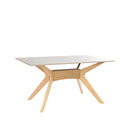 Mesa ELOISE de 160 cm, en blanco con patas de roble, vista en perspectiva