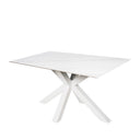 Mesa JOYCE de 140 cm, en blanco con pata blanca, vista en perspectiva