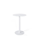 Mesa LYA alta de 96 cm, en blanco con pata blanca, vista en perspectiva