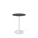 Mesa LYA alta de 96 cm, en negro con pata blanca, vista en perspectiva