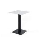 Mesa SAMIRA alta de 96 cm, en blanco con pata negra, vista en perspectiva