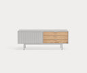 Mueble TV SIERRA de 140 cm con 1 puerta y 3 cajones, en gris, visto de frente – Teulat