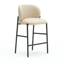 Taburete MOGI tapizado, en polipiel beige, vista en tres cuartos – Teulat