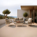 Conjunto de jardín ODESA con sofá, 2 sillones y mesa de centro de cristal