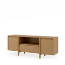 Mueble TV PACIFIC de 160 cm en un salón, junto a una estantería de obra