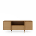 Mueble TV PACIFIC de 160 cm visto en tres cuartos, con el hueco central abierto