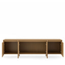Mueble TV PACIFIC de 200 cm con las cuatro puertas abiertas y las baldas interiores