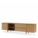 Mueble TV PACIFIC de 240 cm con 2 puertas y 2 cajones, en un salón de paredes claras