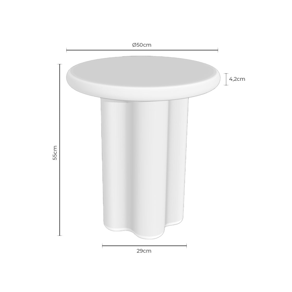 Croquis de medidas de Mesa auxiliar redonda EMERIC de Ø 50 cm efecto travertino