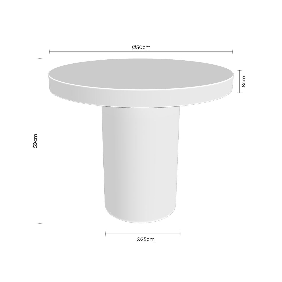 Croquis de medidas de Mesa auxiliar redonda MIRKO de Ø 50 cm en cemento