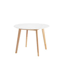 Mesa MONNA 100, en blanco y roble, vista en perspectiva