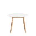 Mesa MONNA 100, en blanco y roble, vista trasera en perspectiva