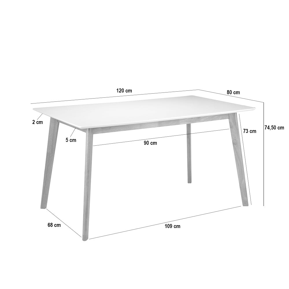 Croquis de medidas de Mesa ALICE 120 Fija Roble