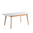 Mesa ENMA 120, en blanco y roble, vista lateral