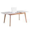 Mesa ENMA 120, en blanco y roble, vista trasera