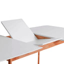 Mesa ENMA 120, en blanco y roble, detalle del acabado