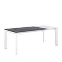 Mesa LISA 140, en negro con pata blanca, vista trasera en perspectiva