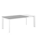 Mesa LISA 140, en gris con pata blanca, vista trasera en perspectiva
