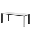 Mesa LISA 140, en blanco con pata negra, vista trasera en perspectiva