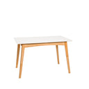 Mesa TORI, en blanco y roble, vista lateral