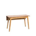 Mesa TORI, en roble, vista trasera en perspectiva