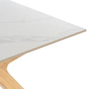 Mesa ELOISE de 140 cm, en blanco con patas de roble, detalle del acabado