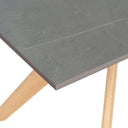 Mesa ELOISE de 140 cm, en gris con patas de roble, vista lateral