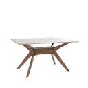 Mesa ELOISE de 140 cm, en blanco con patas de nogal, vista en perspectiva