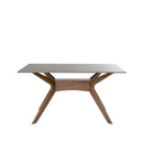 Mesa ELOISE de 140 cm, en gris con patas de nogal, vista trasera en perspectiva