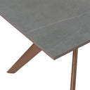 Mesa ELOISE de 140 cm, en gris con patas de nogal, vista lateral