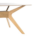 Mesa ELOISE de 160 cm, en blanco con patas de roble, vista frontal