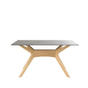 Mesa ELOISE de 160 cm, en gris con patas de roble, vista trasera en perspectiva