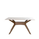 Mesa ELOISE de 160 cm, en blanco con patas de nogal, vista trasera en perspectiva