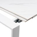 Mesa JANET 140, en blanco, detalle del acabado