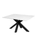 Mesa JOYCE de 140 cm, en blanco con pata negra, vista en perspectiva