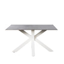 Mesa JOYCE de 140 cm, en gris con pata blanca, vista trasera en perspectiva
