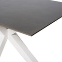 Mesa JOYCE de 140 cm, en gris con pata blanca, vista frontal