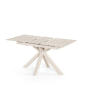 Mesa LORI de 160 cm, en travertino con pata beige, vista trasera