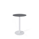 Mesa LYA alta de 96 cm, en gris con pata blanca, vista en perspectiva