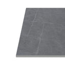 Mesa SAMIRA baja, en gris con pata negra, vista trasera en perspectiva