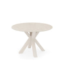 Mesa FIORELLA de 120 cm, en travertino con pata beige, vista en perspectiva