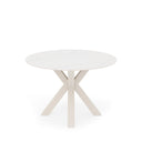Mesa FIORELLA de 120 cm, en blanco con pata beige, vista trasera en perspectiva