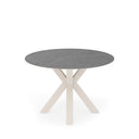 Mesa FIORELLA de 120 cm, en gris con pata beige, vista trasera en perspectiva