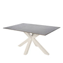 Mesa JOYCE de 140 cm, en gris con pata beige, vista en perspectiva