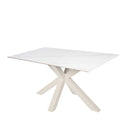 Mesa JOYCE de 160 cm, en blanco con pata beige, vista en perspectiva