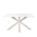 Mesa JOYCE de 160 cm, en blanco con pata beige, vista trasera en perspectiva
