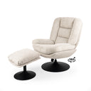 Butaca giratoria INDIANA con reposapiés y base de disco, en beige, con el reposapiés