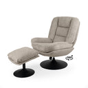 Butaca giratoria INDIANA con reposapiés y base de disco, en taupe, con el reposapiés