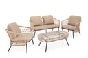 Conjunto de jardín ODESA con sofá, 2 sillones y mesa de centro de cristal